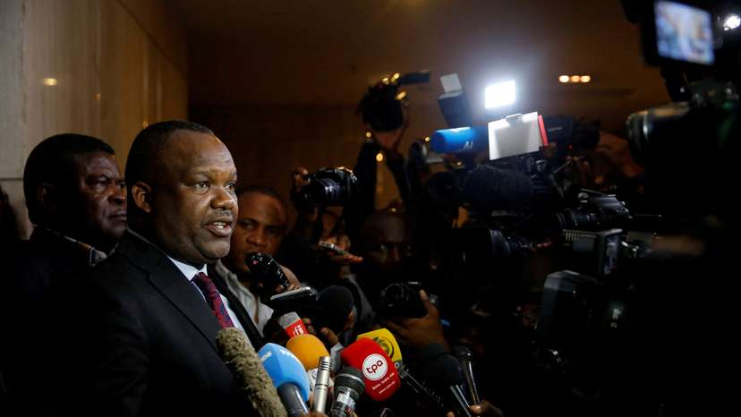 FILE PHOTO: Corneille Nangaa President of Congo's National Independent Electoral Commission, talks with journalists after his meeting with presidential candidates and observers from the Southern African Development Community in Kinshasa