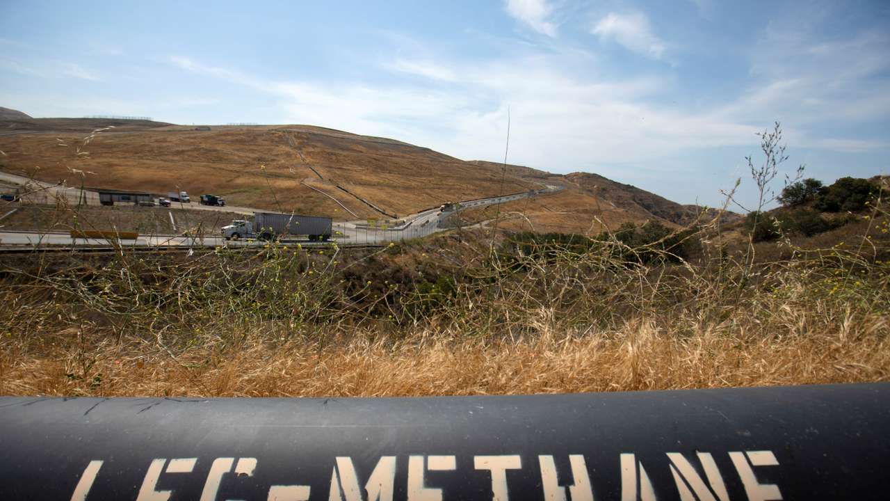 FILE PHOTO: A pipeline that moves methane gas from the Frank R. Bowerman landfill to an onsite power plant is shown in Irvine, California