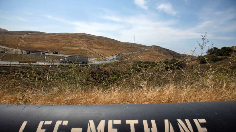 FILE PHOTO: A pipeline that moves methane gas from the Frank R. Bowerman landfill to an onsite power plant is shown in Irvine, California