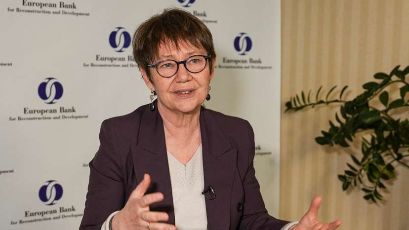 EBRD President Renaud-Basso speaks during an interview with Reuters in Kyiv