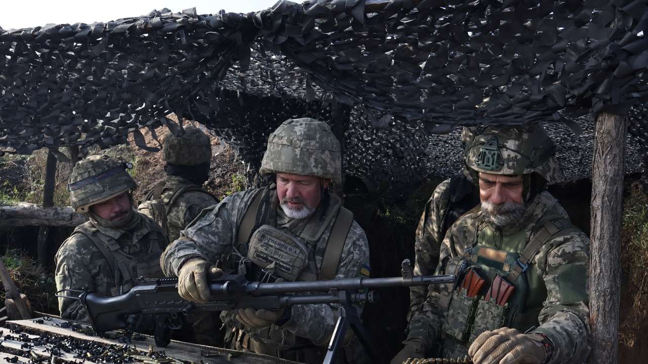 Ukrainian service members attend a military training near a frontline in Zaporizhzhia region