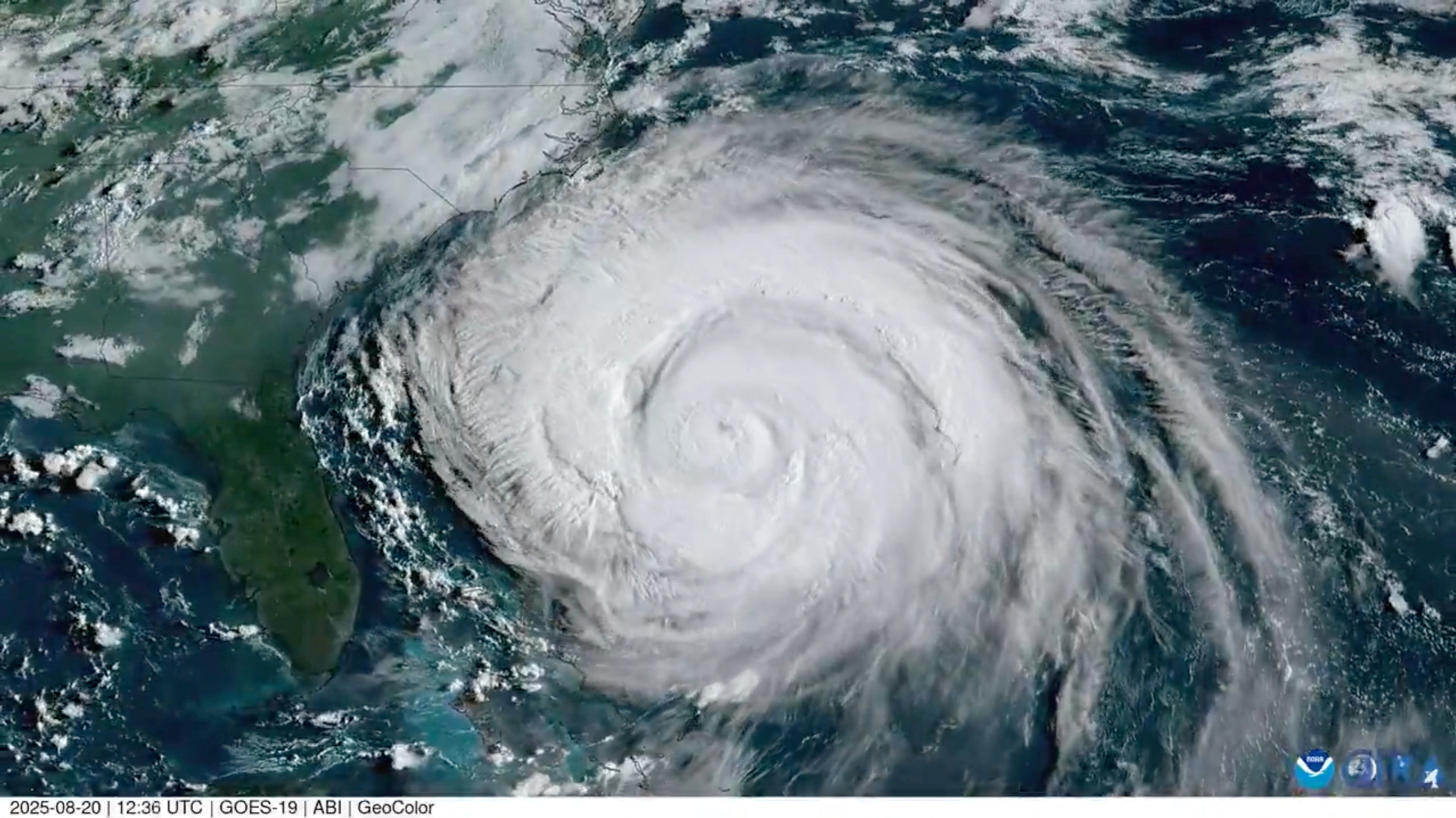 A satellite image shows Hurricane Erin