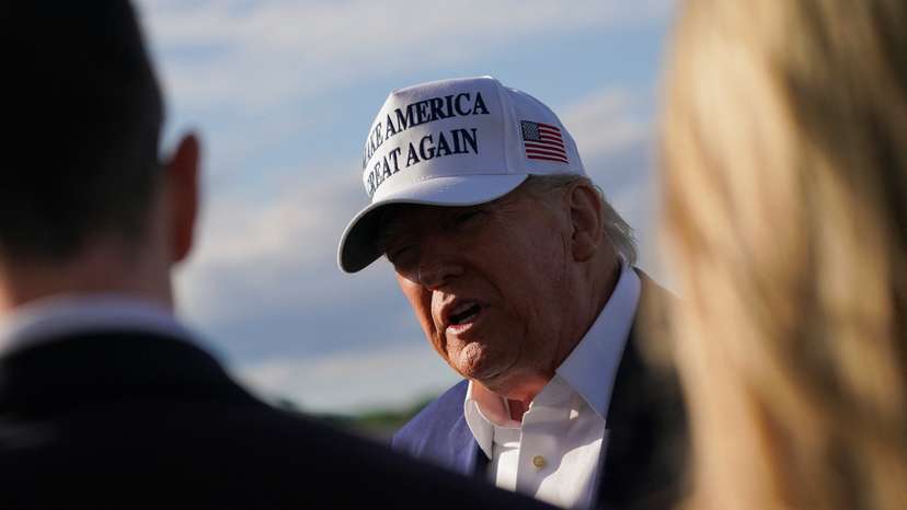 U.S. President Trump boards Air Force One at Morristown Municipal Airport