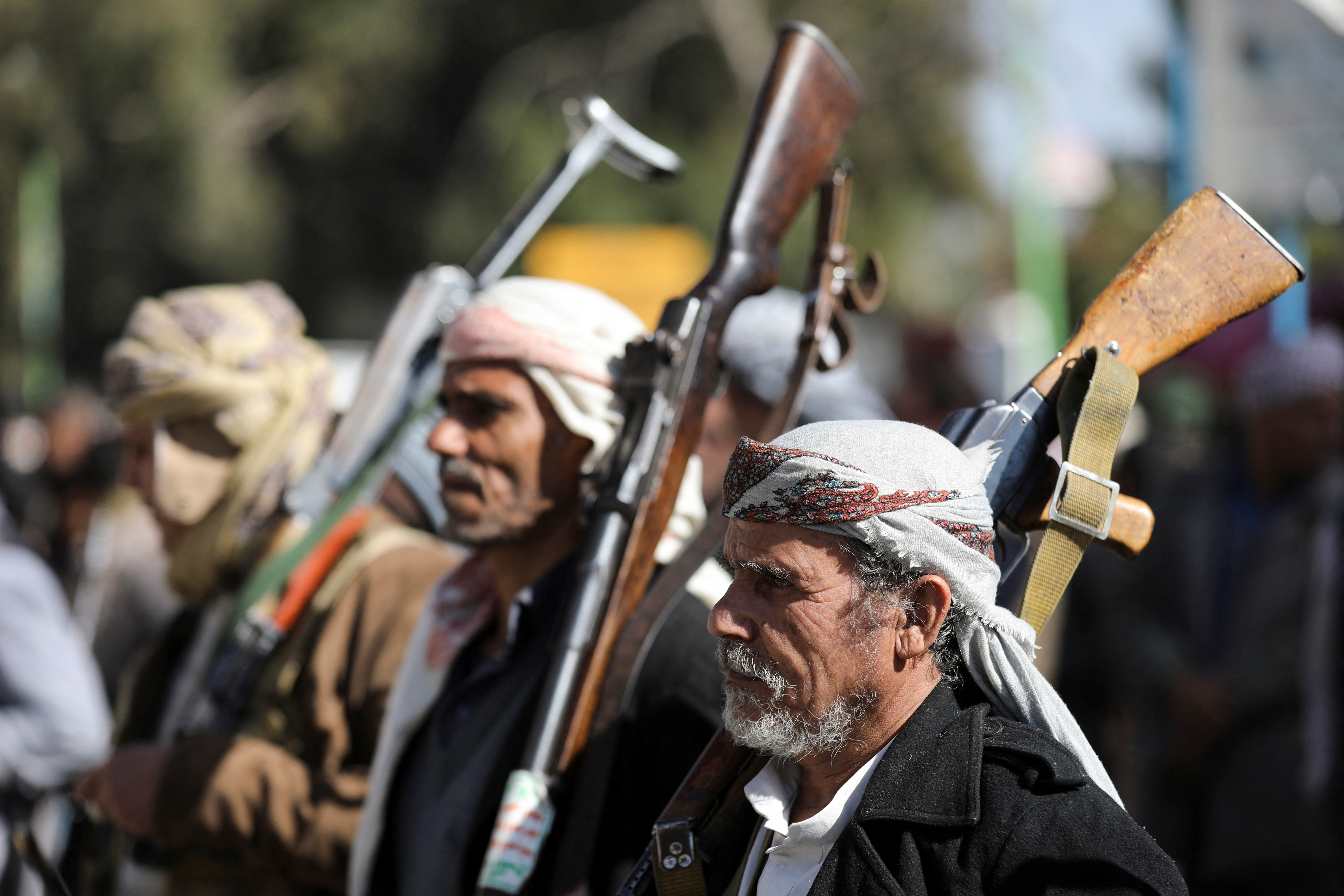 Houthi mobilization trainees parade in Sanaa
