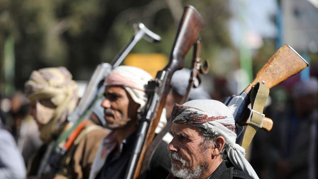 Houthi mobilization trainees parade in Sanaa