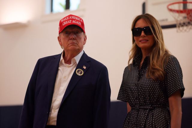 Republican presidential nominee former U.S. President Donald Trump votes on Election Day in Palm Beach