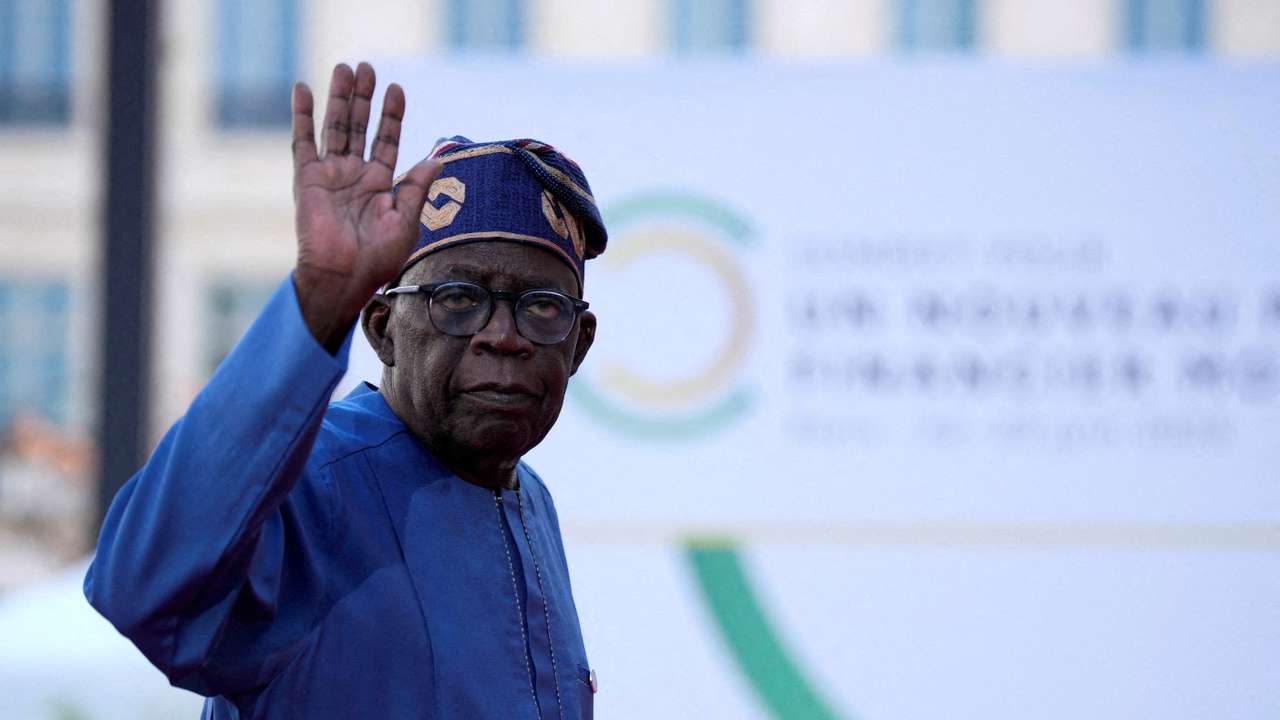 FILE PHOTO: Nigerian President Bola Tinubu arrives for the closing session of the New Global Financial Pact Summit, Friday, June 23, 2023 in Paris, France. Lewis Joly/Pool via REUTERS/File Photo