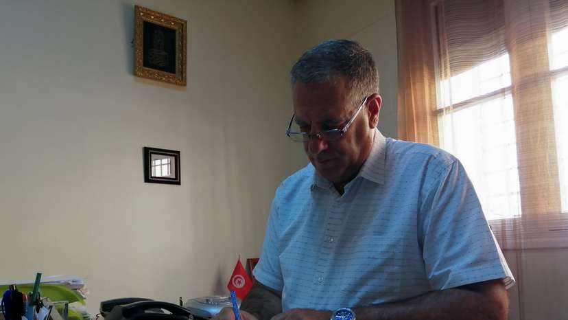 Secretary general of Attayar party, Ghazi Chaouachi, attends an interview with Reuters in Tunis