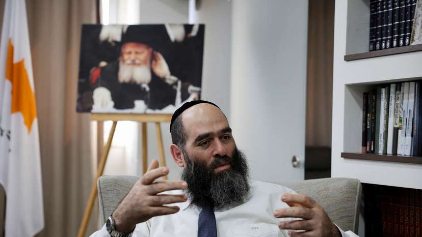 Chief Rabbi of Cyprus Arie Zeev Raskin talks during an interview with Reuters at the Jewish synagogue in Larnaca