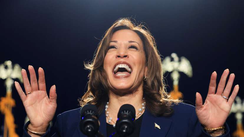 U.S. Vice President Kamala Harris attends a campaign event in West Allis, Wisconsin