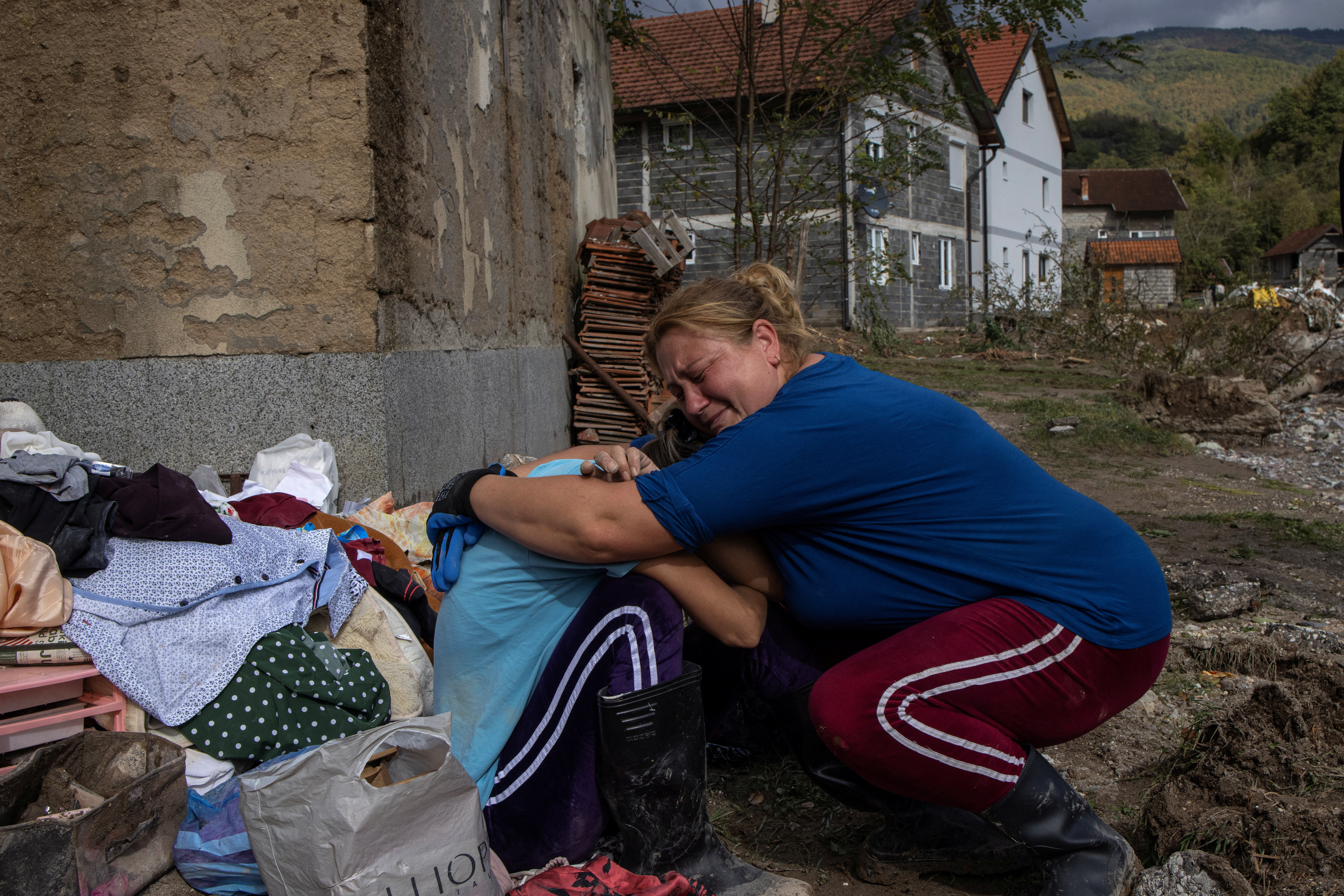 Aftermath of deadly floods and landslides in a village of Trusina