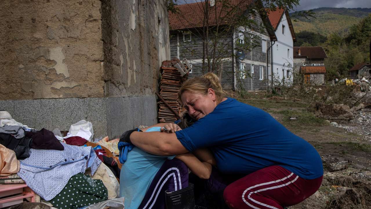 Aftermath of deadly floods and landslides in a village of Trusina