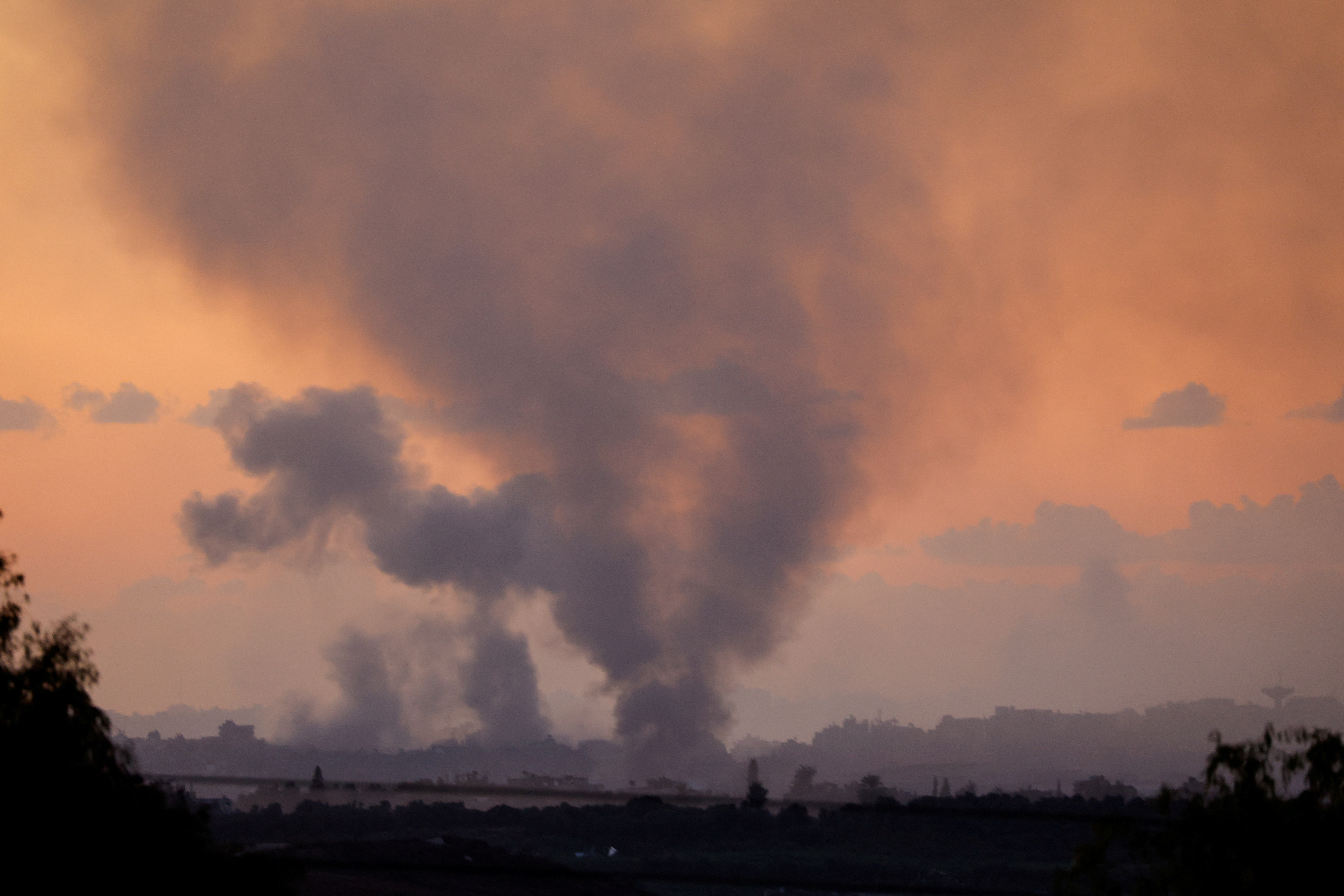 Smoke rises from Gaza, as seen from southern Israel