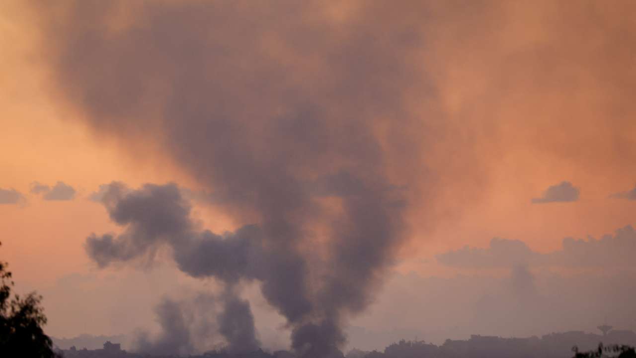 Smoke rises from Gaza, as seen from southern Israel