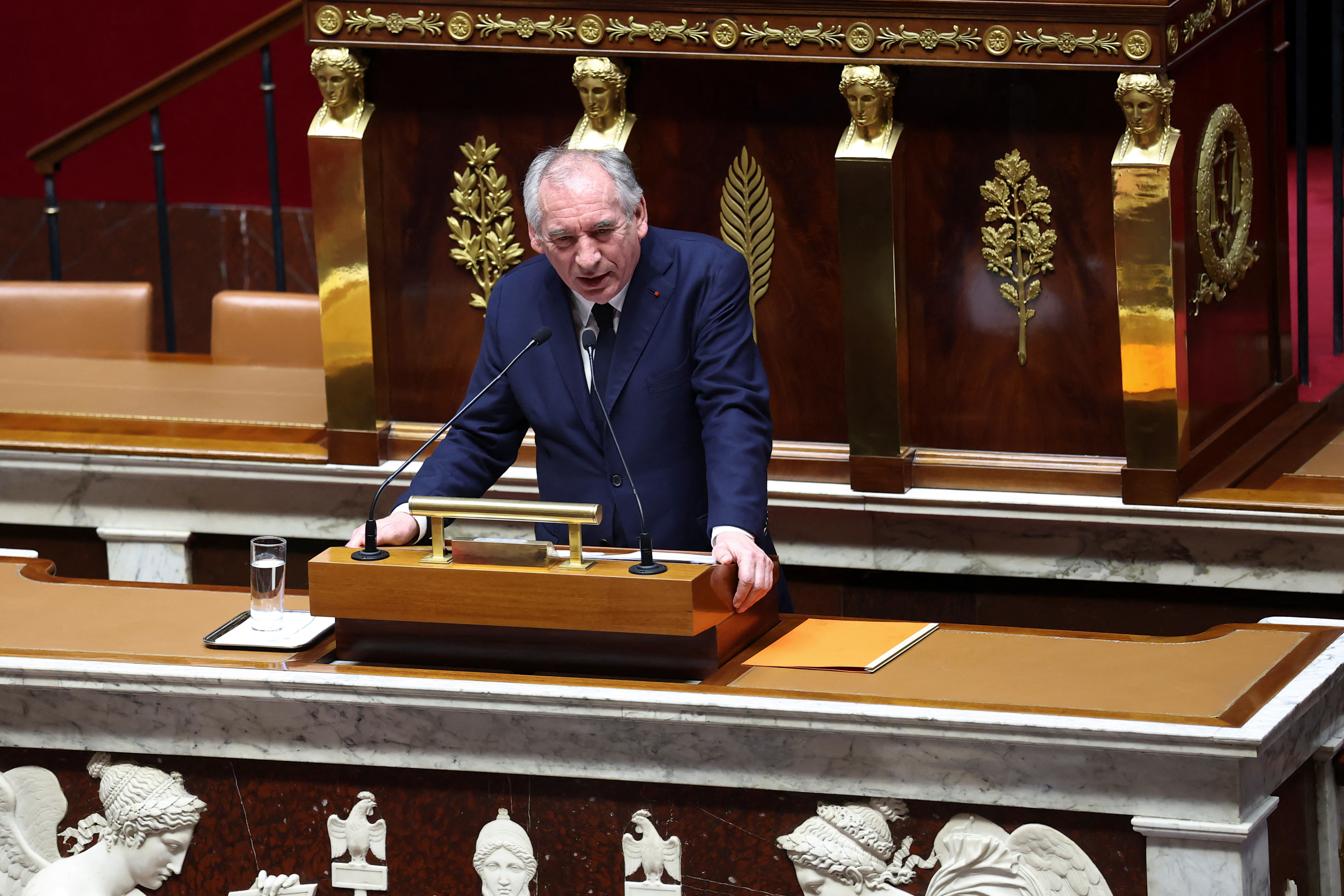 French Prime Minister Francois Bayrou delivers a speech on the situation in Ukraine and security in Europe at the National Assembly in Paris