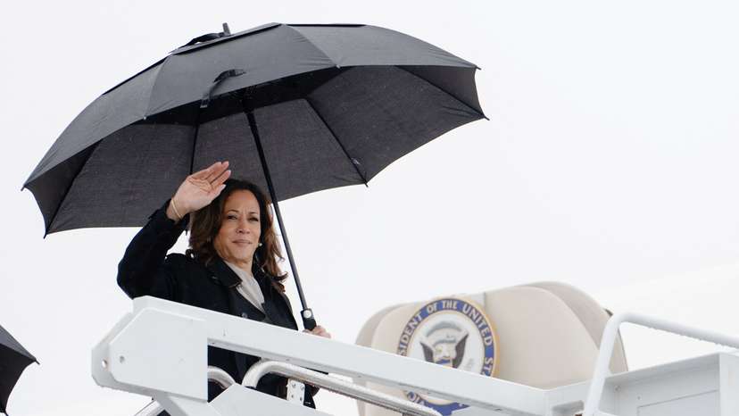 U.S. Vice President Kamala Harris walks to board Air Force Two at Joint Base Andrews in Maryland