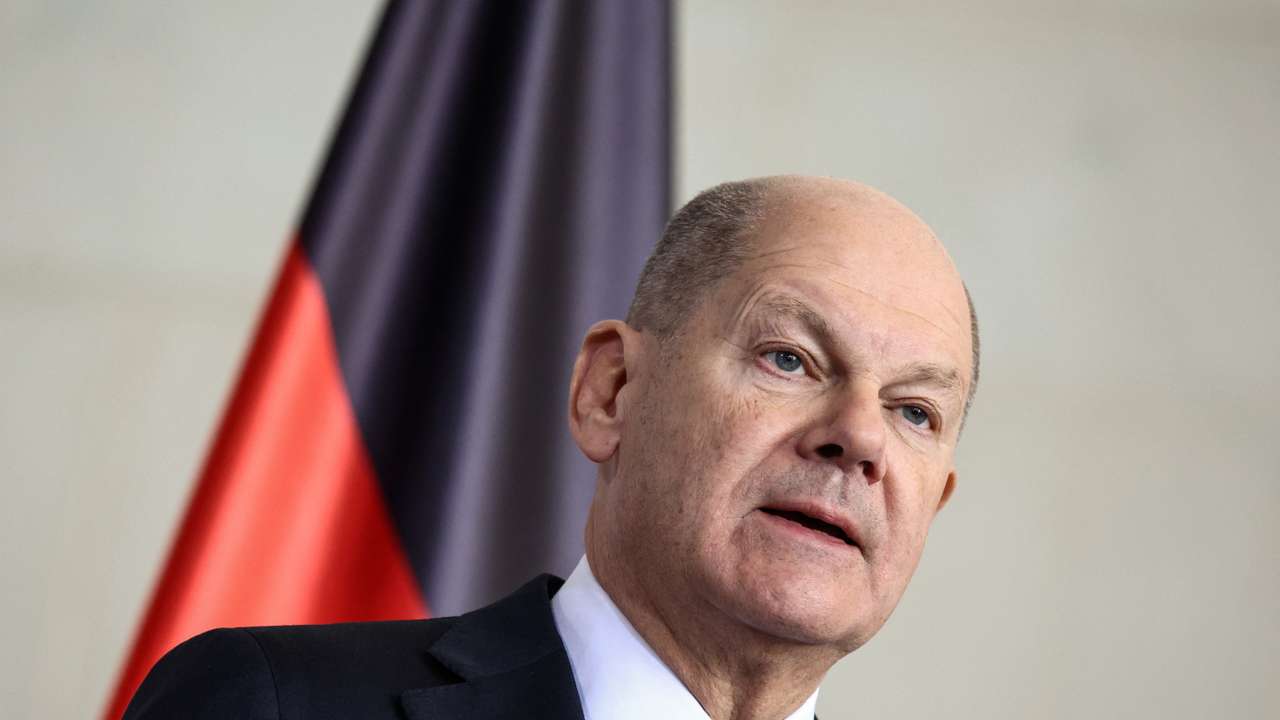 German Chancellor Olaf Scholz receives the 2025 Research and Innovation report, in Berlin