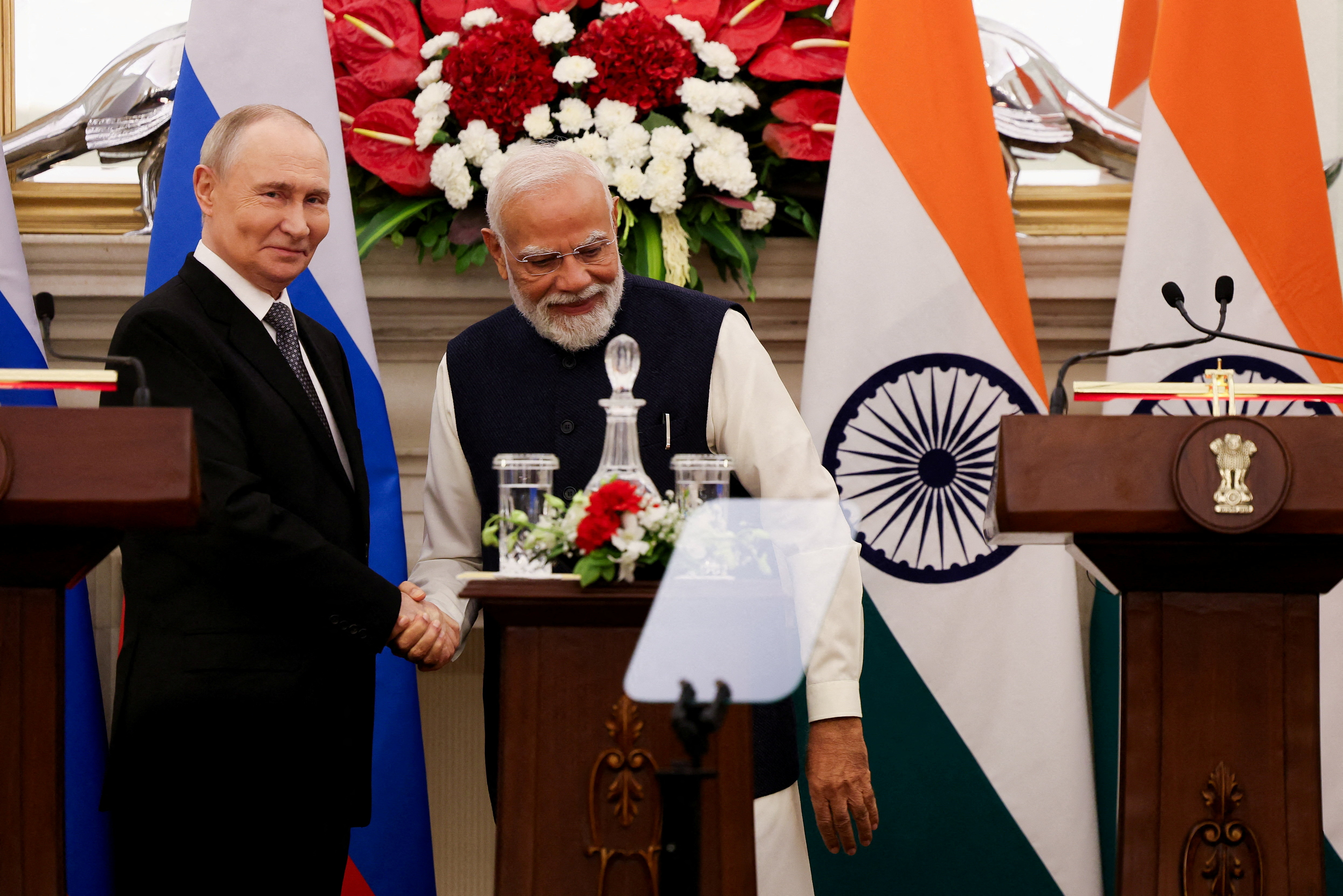FILE PHOTO: Russian President Vladimir Putin visits India