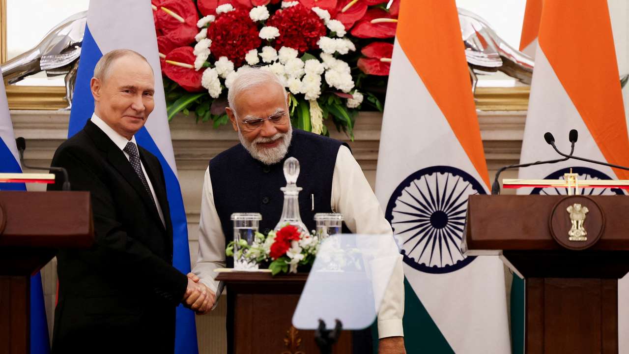 FILE PHOTO: Russian President Vladimir Putin visits India