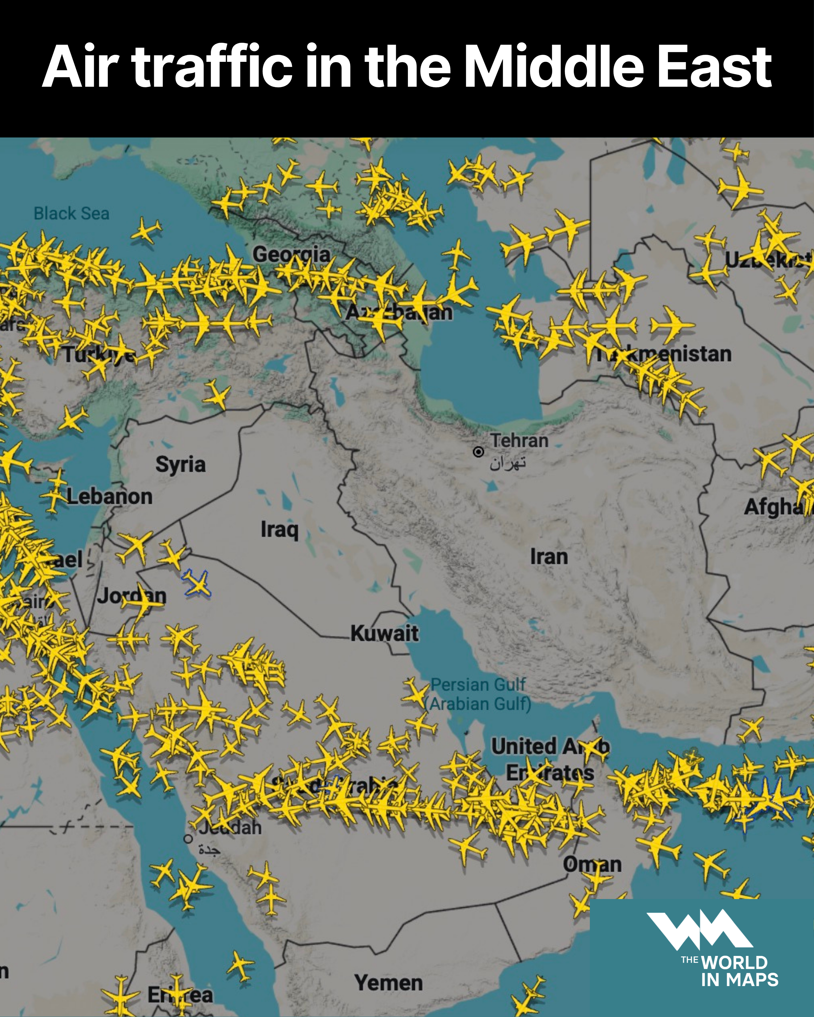 Air traffic over Iran-Israel/USA tensions