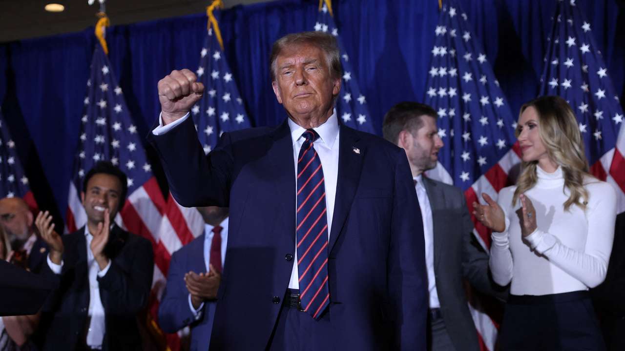 Republican presidential candidate and former U.S. President Trump hosts New Hampshire primary election night watch party in Nashua