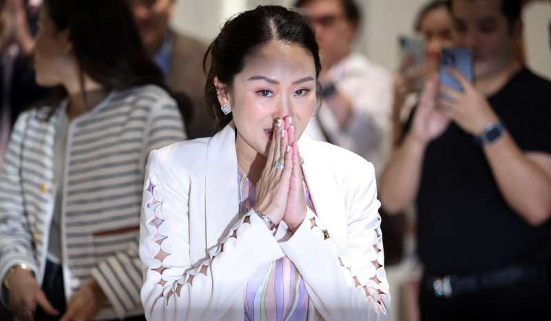 Pheu Thai's prime ministerial candidate, Paetongtarn Shinawatra, attends a birthday celebration held by red shirt supporters, a day ahead of her father, former Prime Minister Thaksin Shinawatra, coming home from self-exile in Bangkok