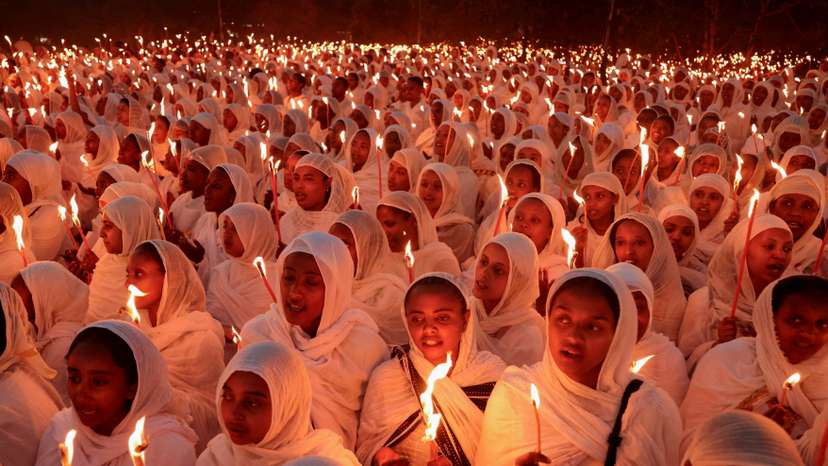 Ethiopian Orthodox Christmas Eve celebration at Bole Medhanialem Church in Addis Ababa