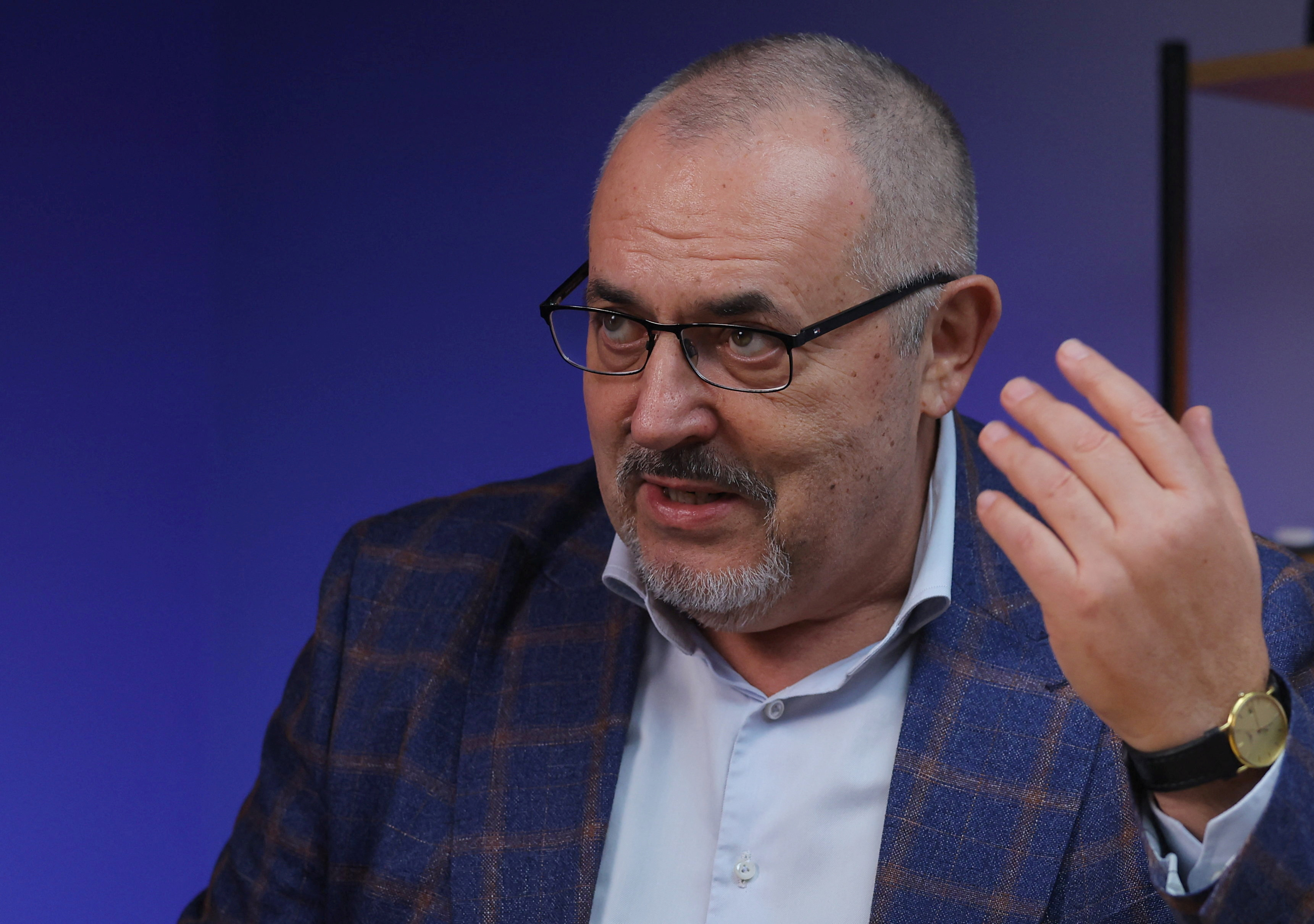 Boris Nadezhdin, who plans to run for Russian president in the upcoming elections, attends an interview in Moscow