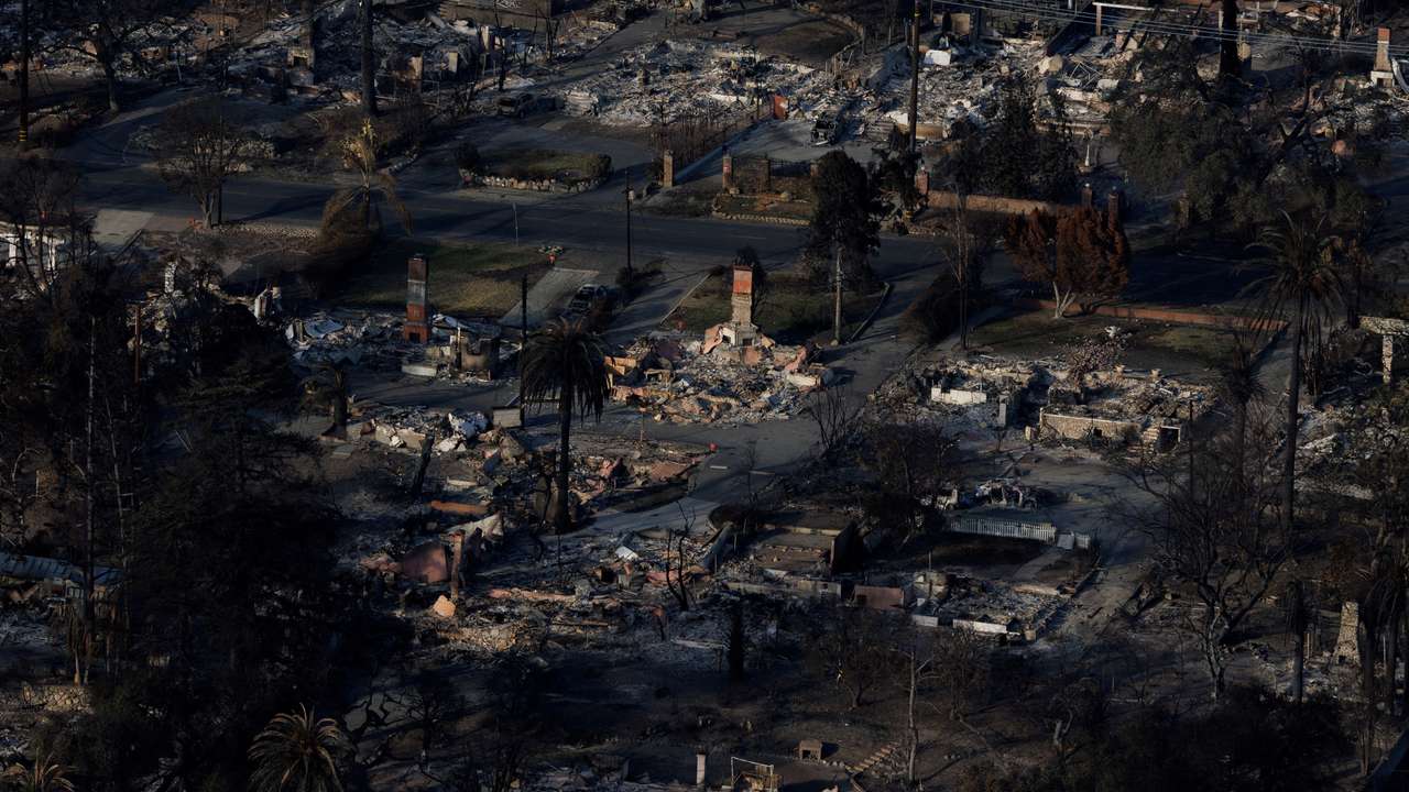 Aerial image of the Eaton Fire damage to Altadena, California