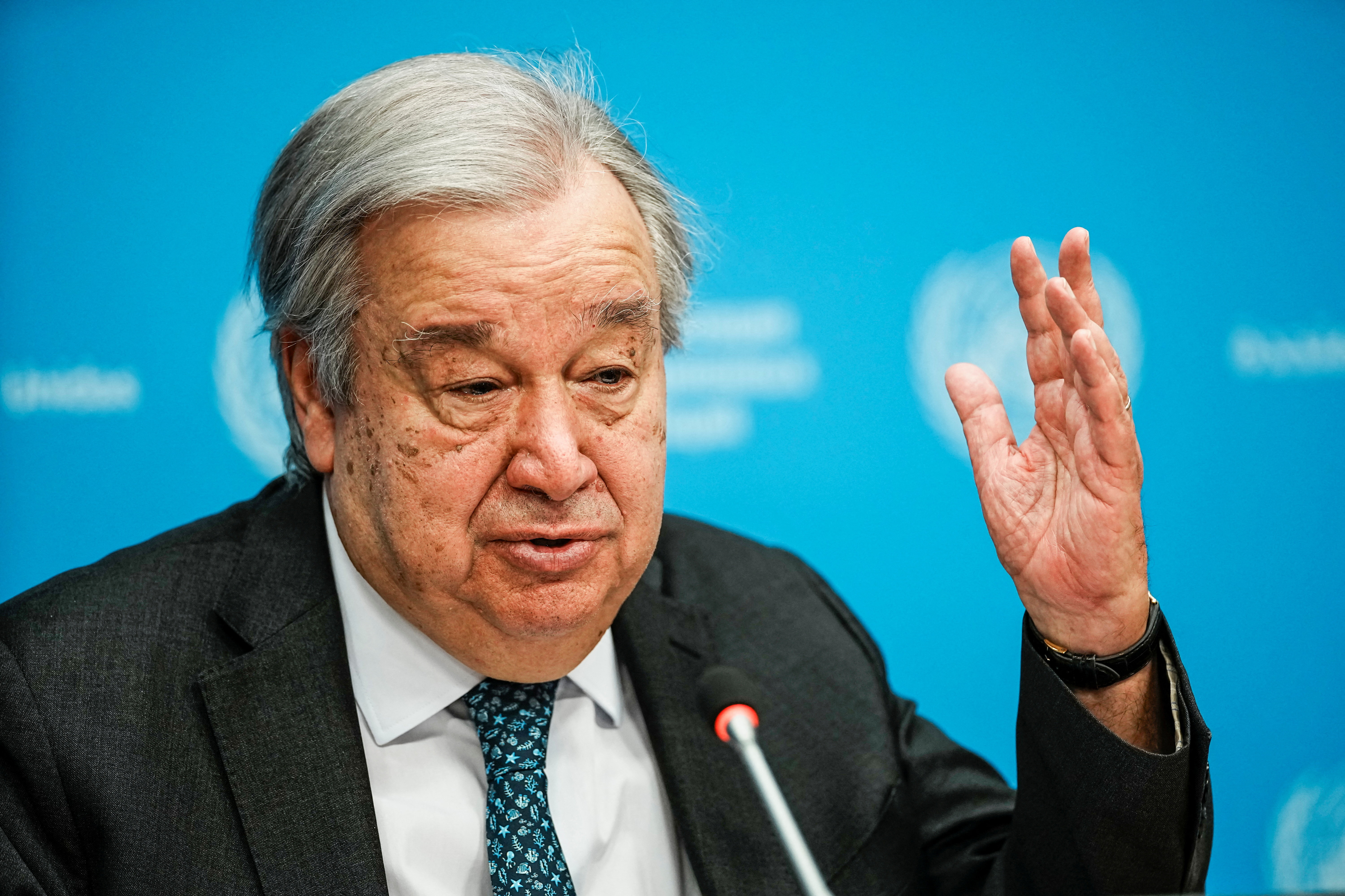 United Nations Secretary-General Antonio Guterres speaks during a press conference in New York