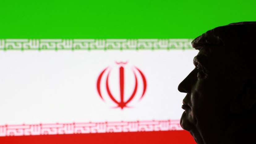 Illustration shows 3D printed miniature of U.S. president Donald Trump and Iranian flag