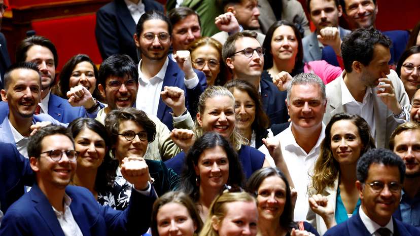 Newly-elected lawmakers make entry to the National Assembly in Paris