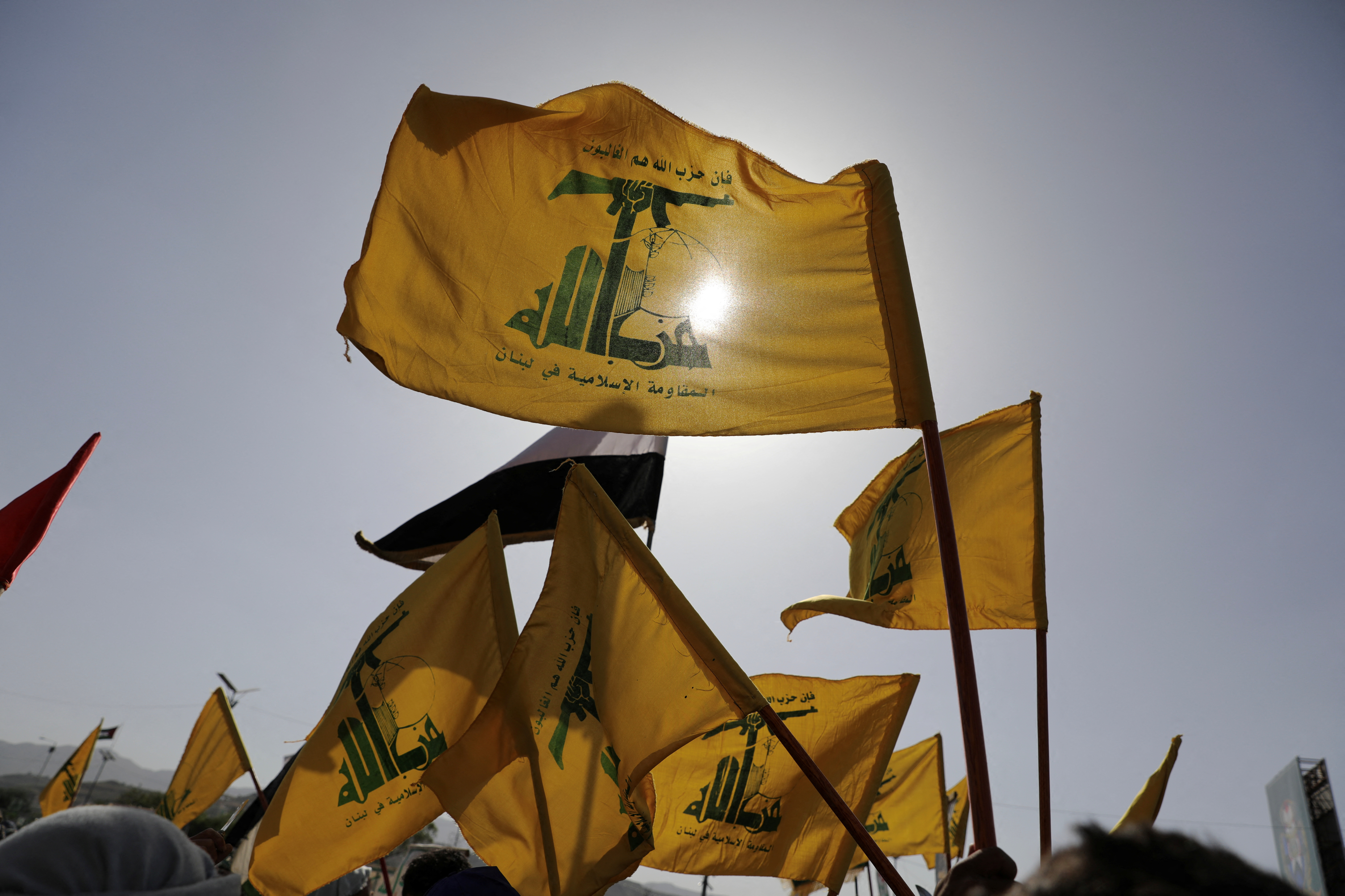 Protesters rally to show support to Palestinians and Hezbollah, in Sanaa