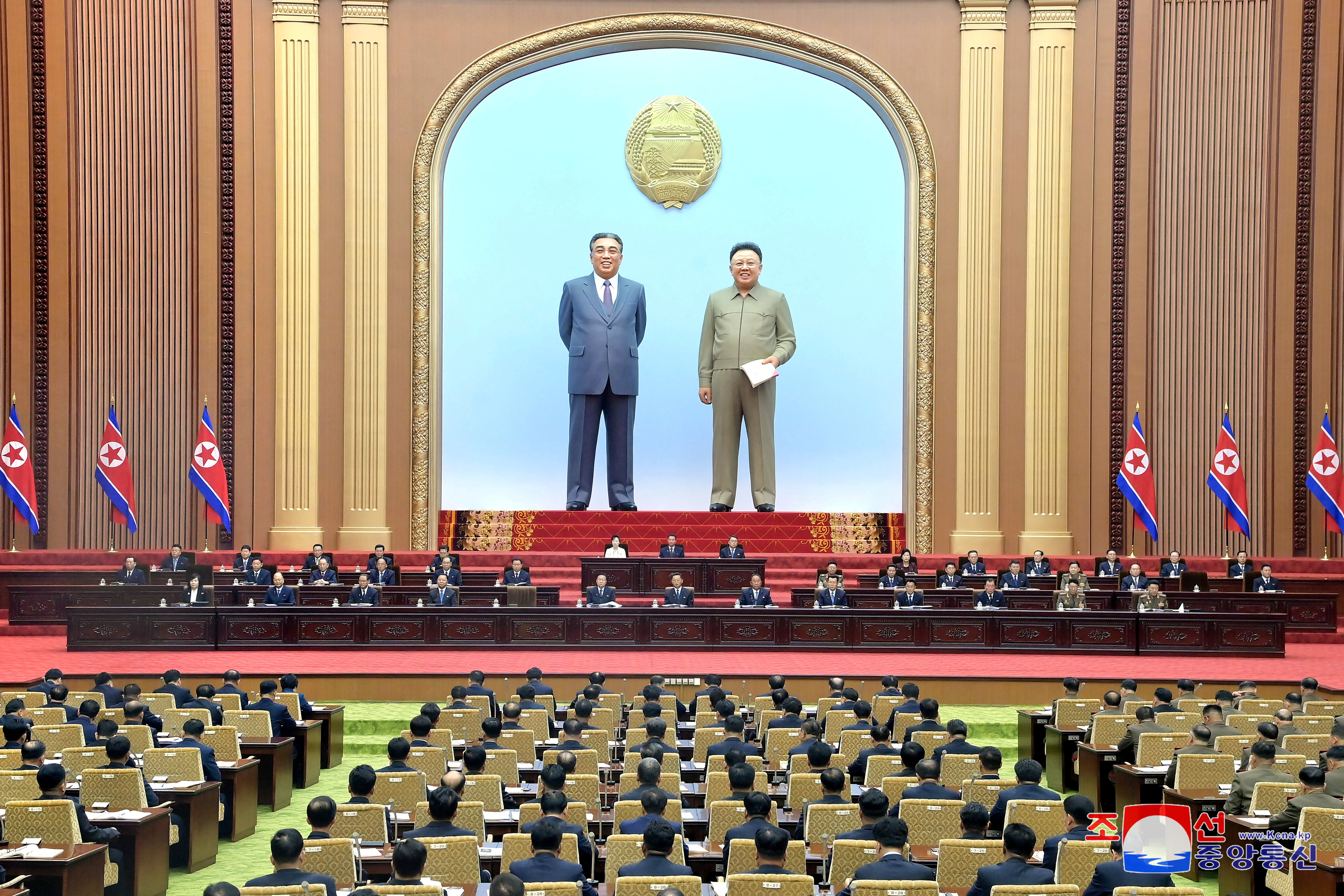 The 11th Session of the 14th Supreme People's Assembly is held at the Mansudae Assembly Hall in Pyongyang