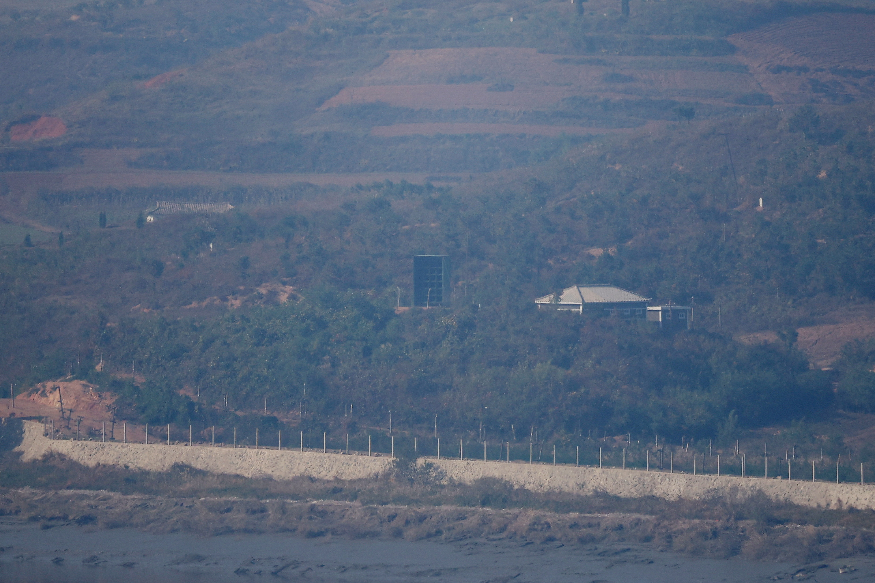 North Korea’s loud speaker is seen at North Korea's propaganda village Kaepoong