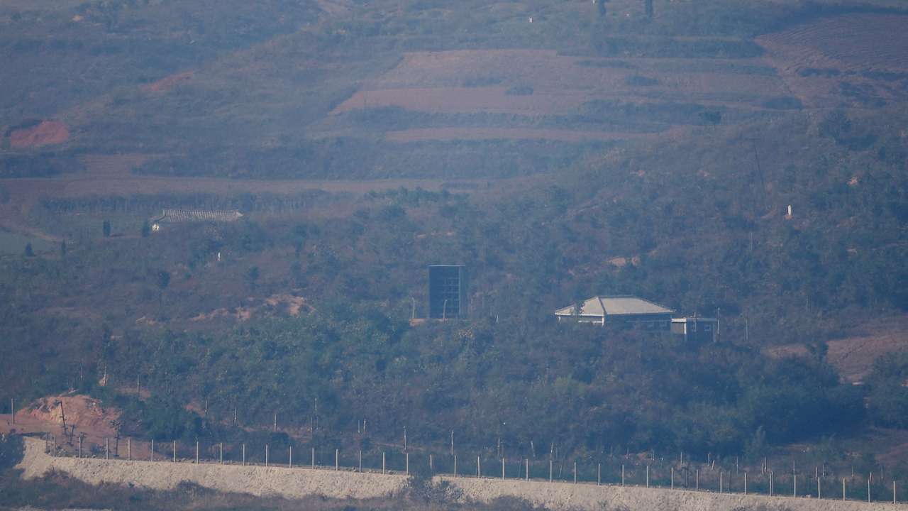 North Korea’s loud speaker is seen at North Korea's propaganda village Kaepoong