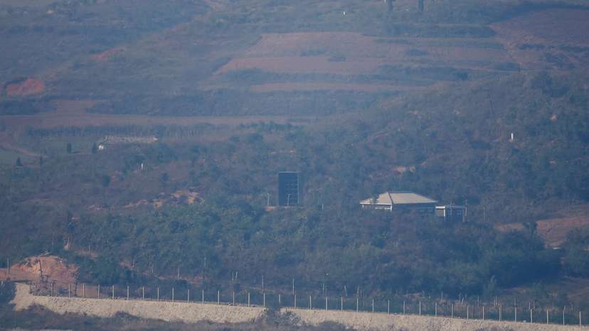 North Korea’s loud speaker is seen at North Korea's propaganda village Kaepoong