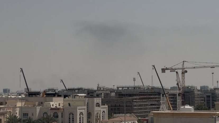 Smoke in the sky after reported blasts were heard, following strikes by the United States and Israel against Iran, in Abu Dhabi