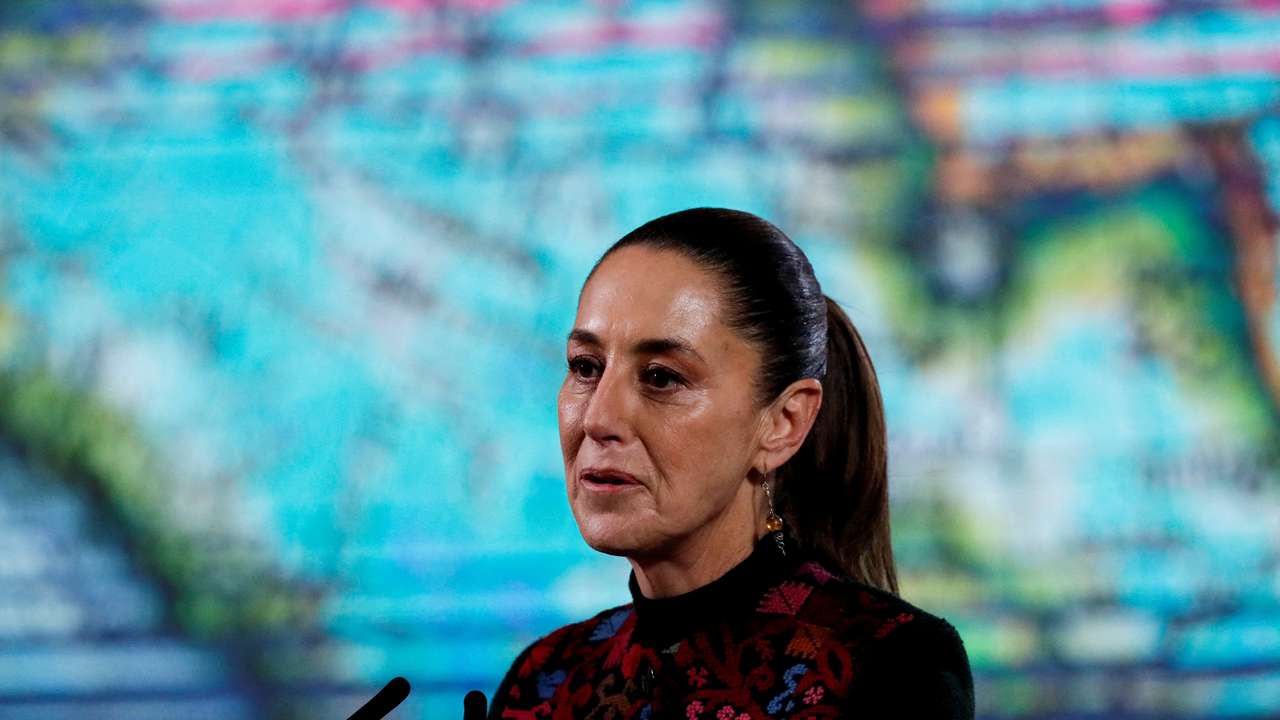 FILE PHOTO: Mexico's President Claudia Sheinbaum holds a press conference at the National Palace, in Mexico City