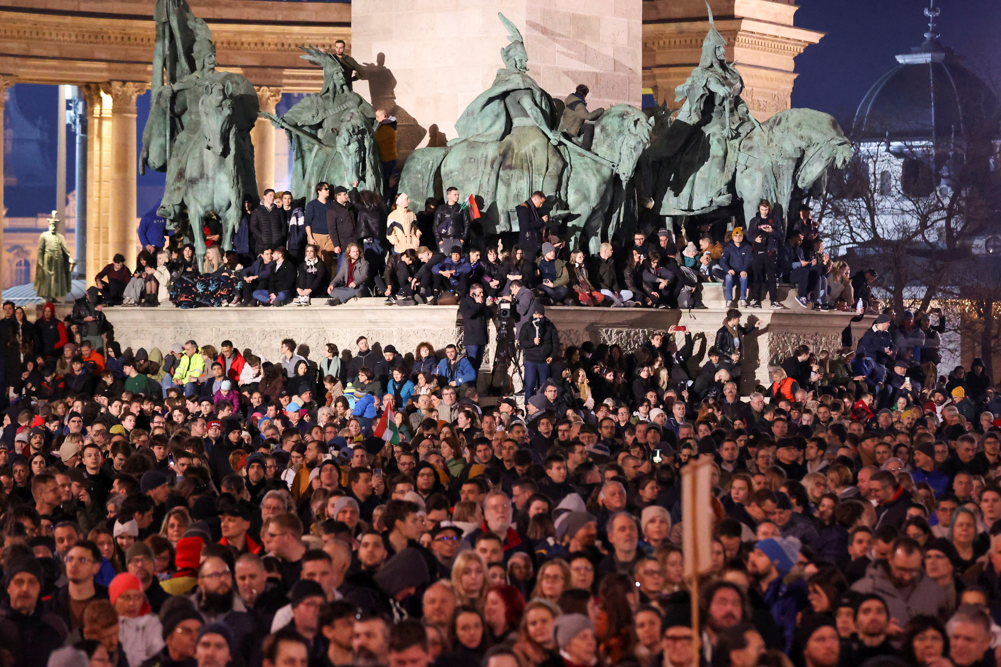 People demonstrate after the resignation of Hungary's President and former Justice Minister, in Budapest