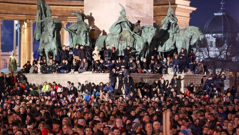 People demonstrate after the resignation of Hungary's President and former Justice Minister, in Budapest