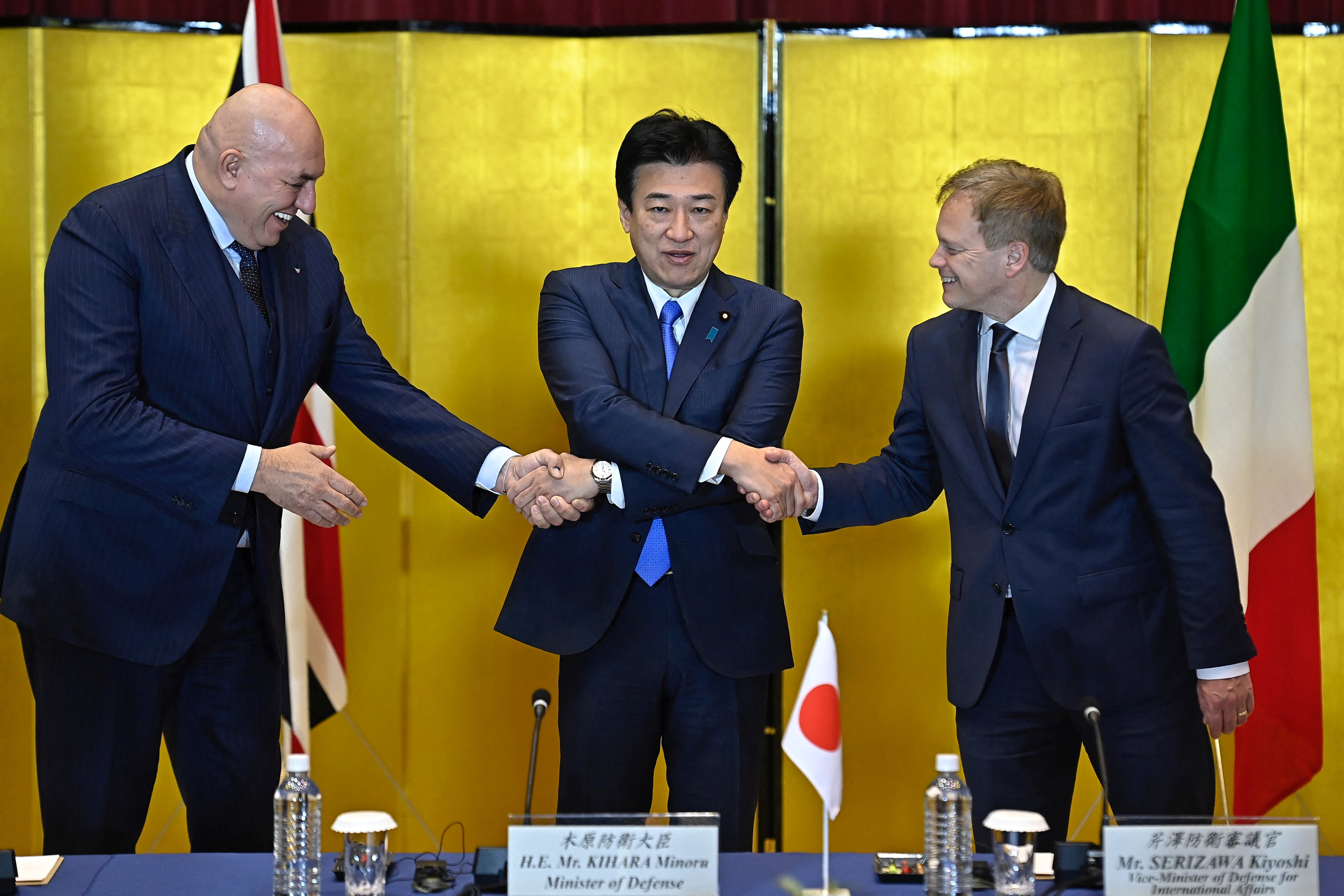 Britain's Defense Minister Grant Shapps and Italian Defense Minister Guido Crosetto meet with Japanese Defense Minister Kihara, in Tokyo