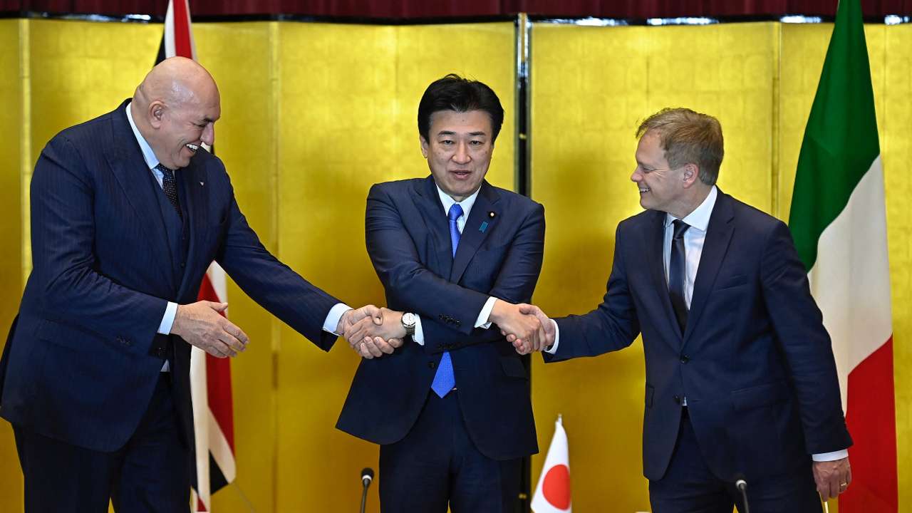 Britain's Defense Minister Grant Shapps and Italian Defense Minister Guido Crosetto meet with Japanese Defense Minister Kihara, in Tokyo
