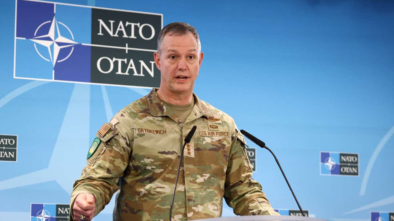 NATO Supreme Allied Commander Europe (SACEUR) General Alexus Grynkewich holds a press conference at the SHAPE, in Casteau