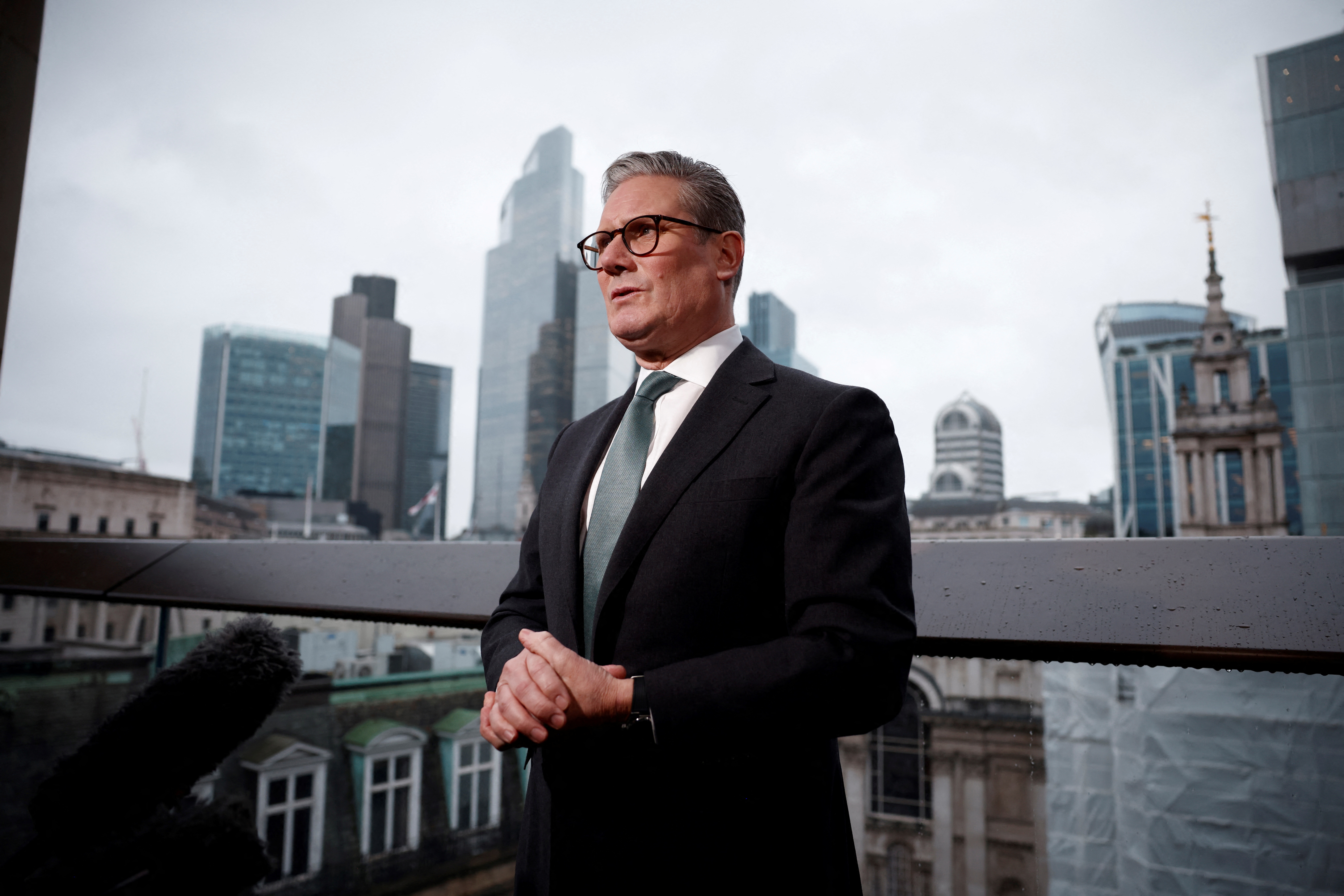 Britain's Prime Minister Keir Starmer speaks during an interview after a meeting with business leaders in central London