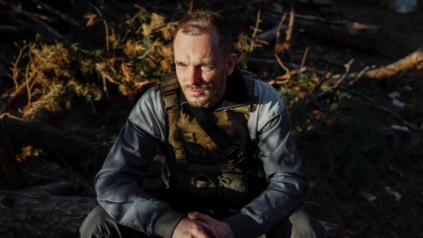 Reuters journalist Ivan Lyubysh-Kirdey rests during news coverage in Luhansk