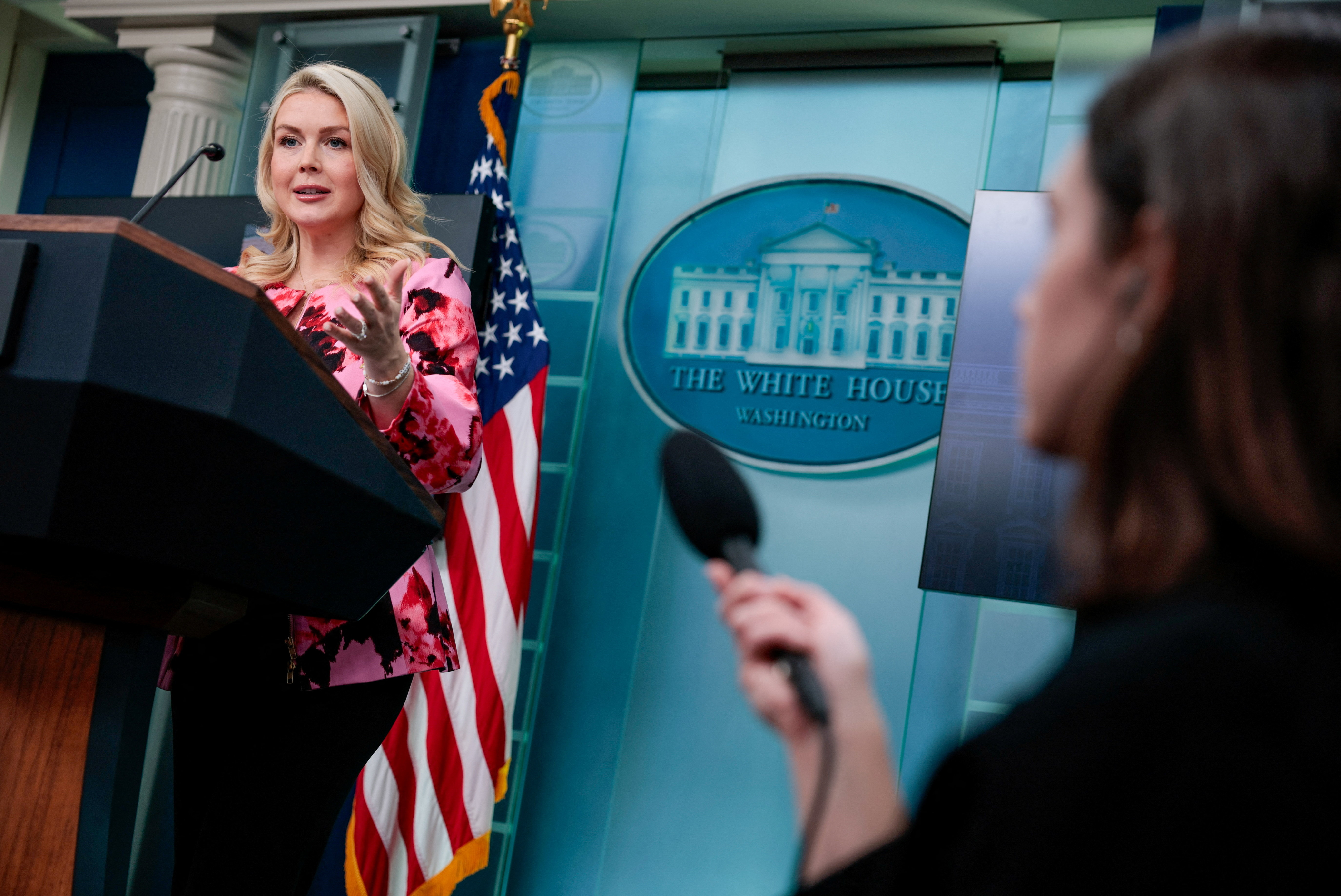 White House press secretary Karoline Leavitt holds a briefing at the White House in Washington