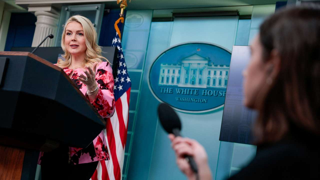 White House press secretary Karoline Leavitt holds a briefing at the White House in Washington