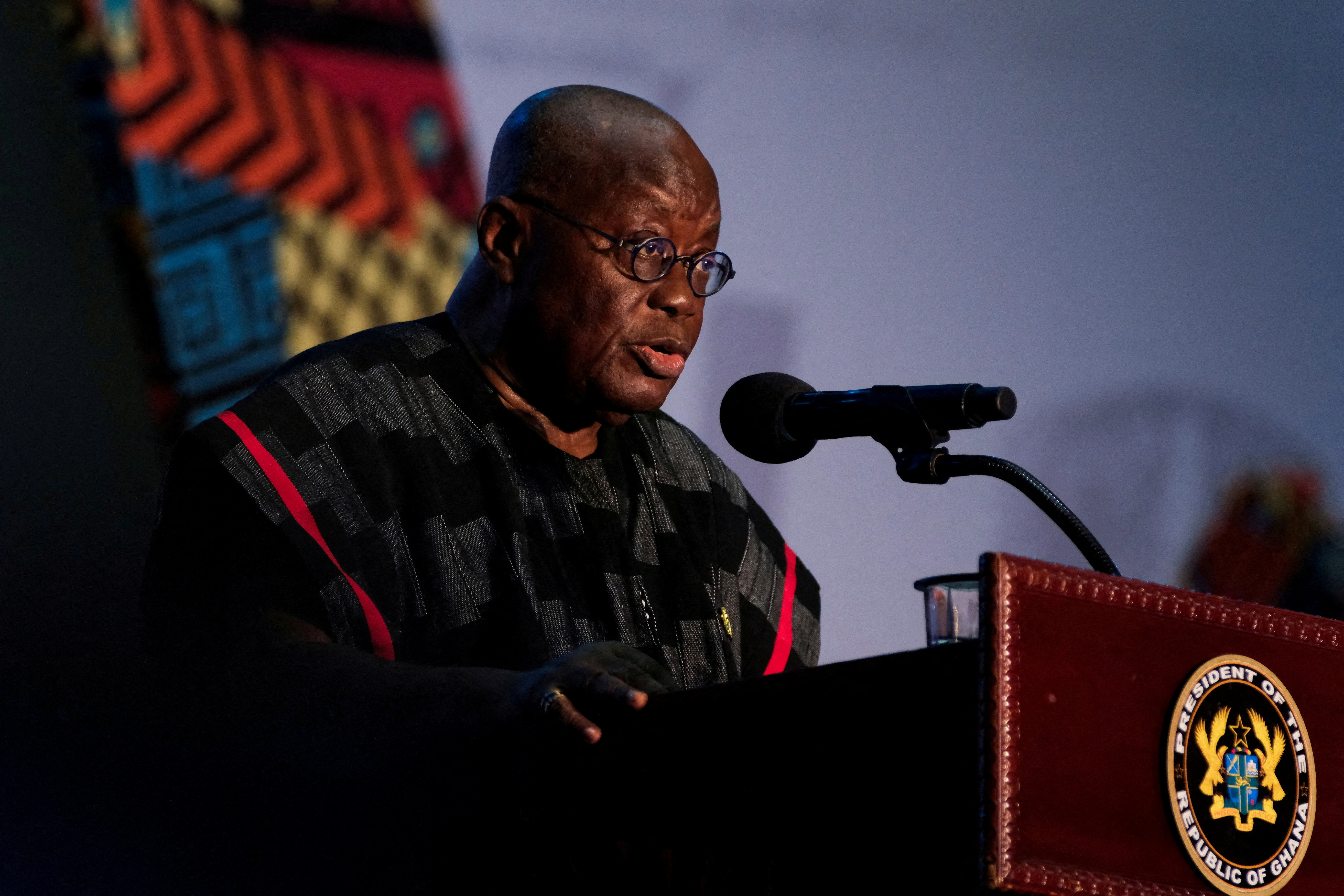FILE PHOTO: FILE PHOTO: Ghana's president, Nana Akufo-Addo, delivers a speech in Accra