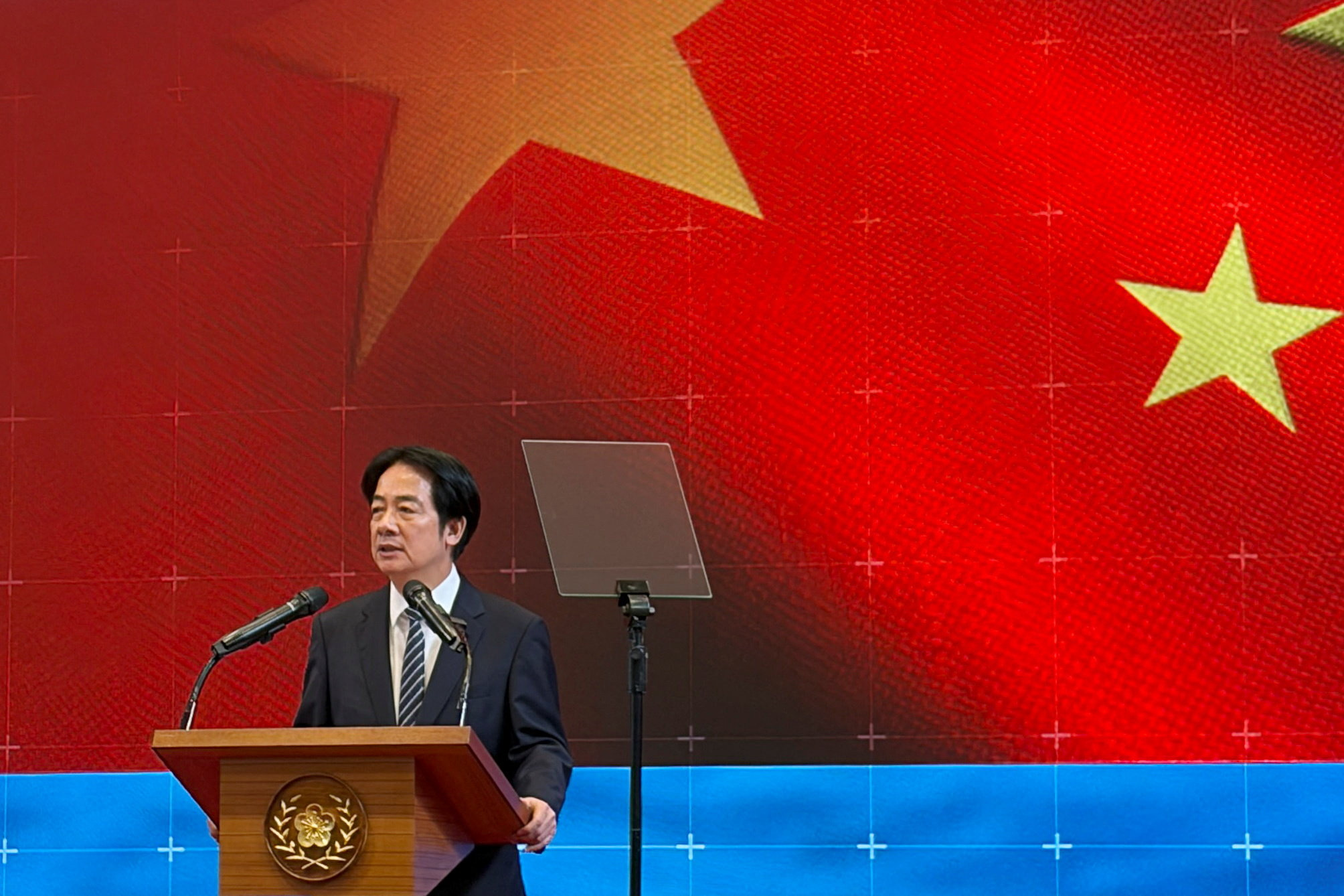 Taiwan President Lai Ching-te speaks at a press conference in Taipei